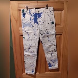 Tibi Paint Splatter Carpenter White Jeans